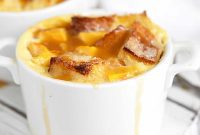 Golden Peach Bread Pudding with Warm Caramel Drizzle