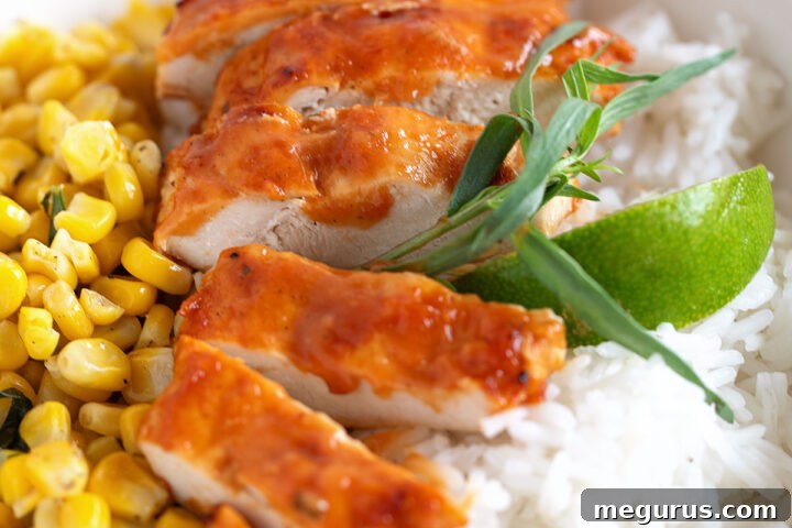 Peach bbq sauce on grilled chicken.