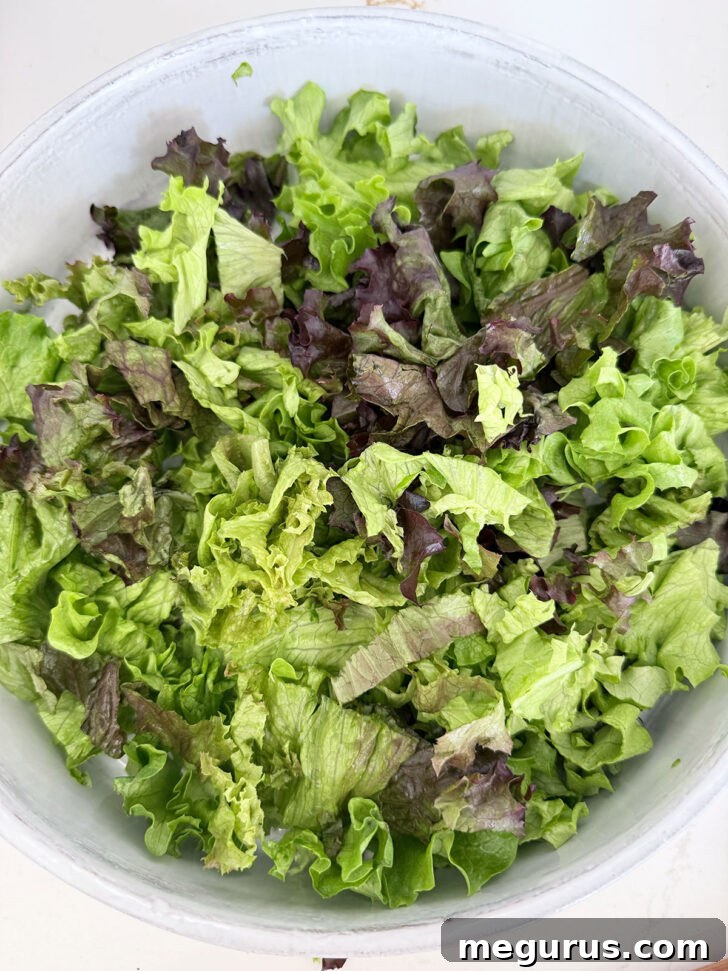 Lettuce added to the bottom of a large serving bowl.