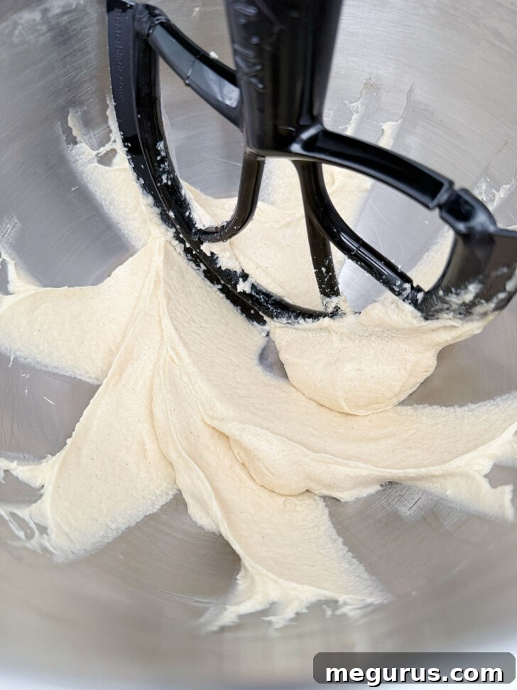 Muffin batter after mixing up the butter, sugar and eggs.