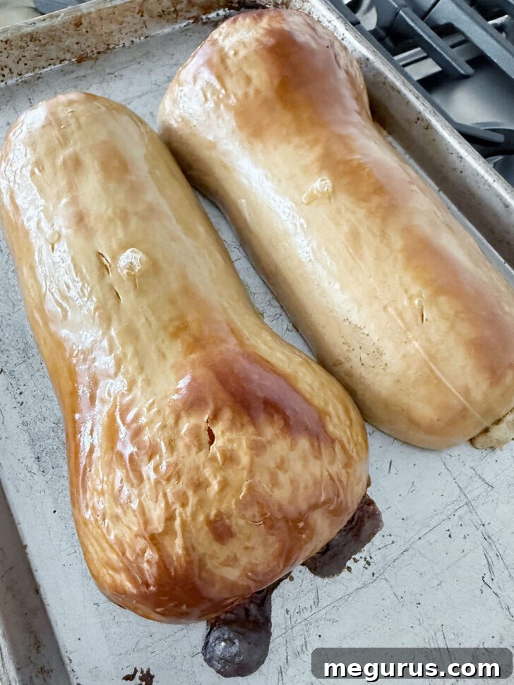 Butternut squash after roasting in the oven.