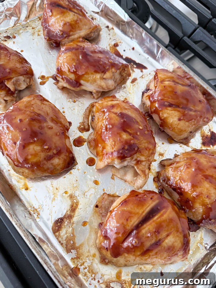 Honey soy sauce brushed on the chicken thighs.