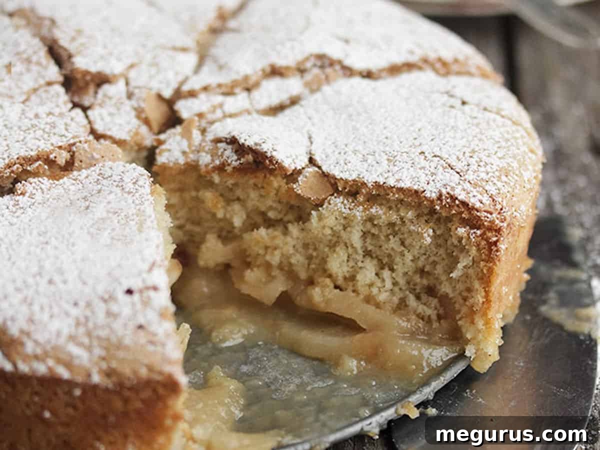 Caramel apple sharlotka on a plate, perfectly sliced and warm, ready to be enjoyed.