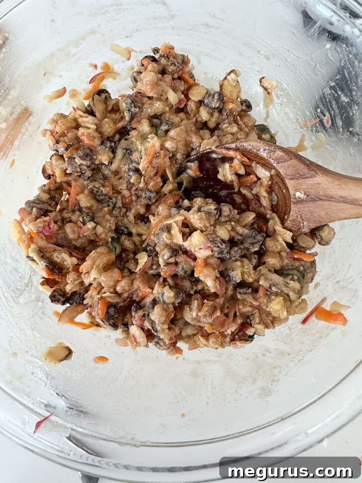 Final Christmas pudding batter in a large mixing bowl, ready for steaming.