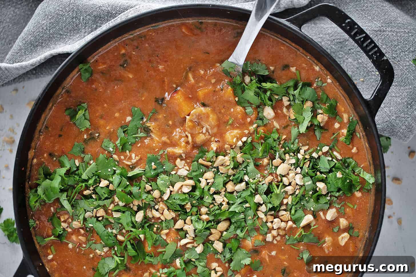 African chicken stew in a skillet.