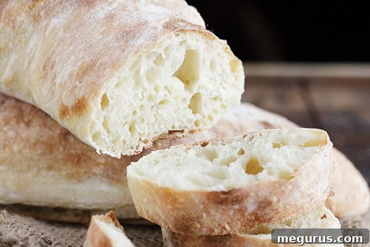 homemade ciabatta bread sliced