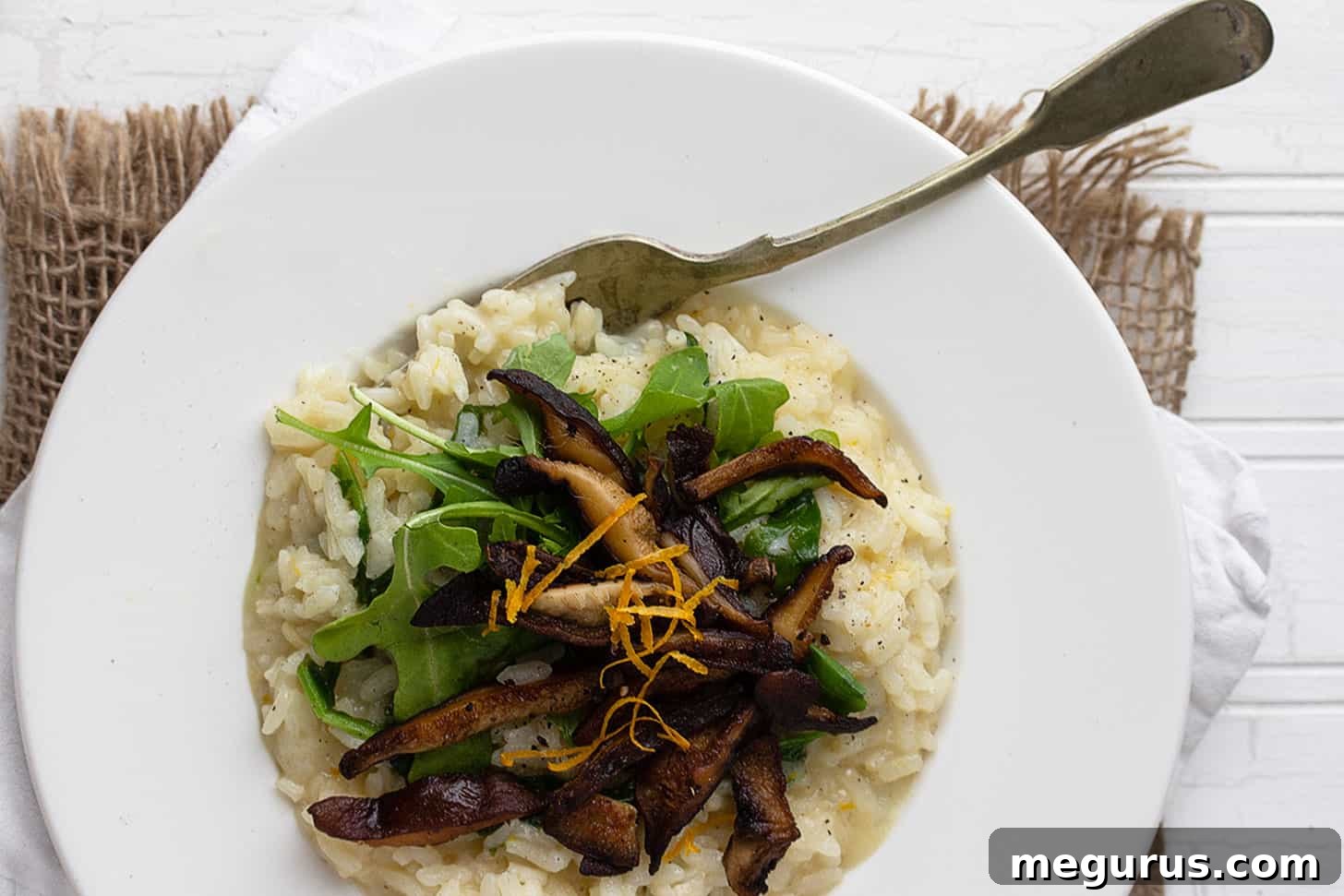 Creamy Lemon Risotto with Golden Shiitake Mushrooms and Fresh Arugula