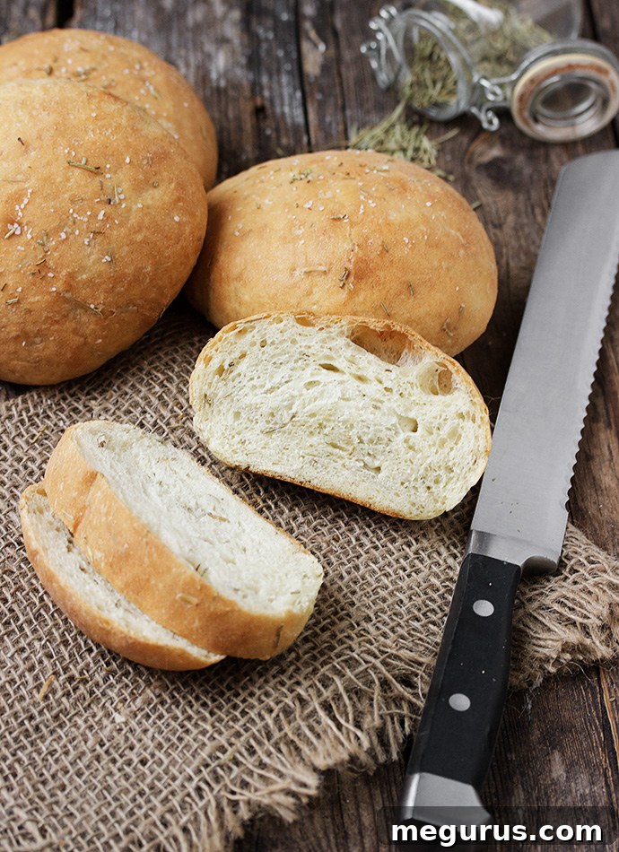 Close-up of baked Mini Rosemary Olive Oil Bread