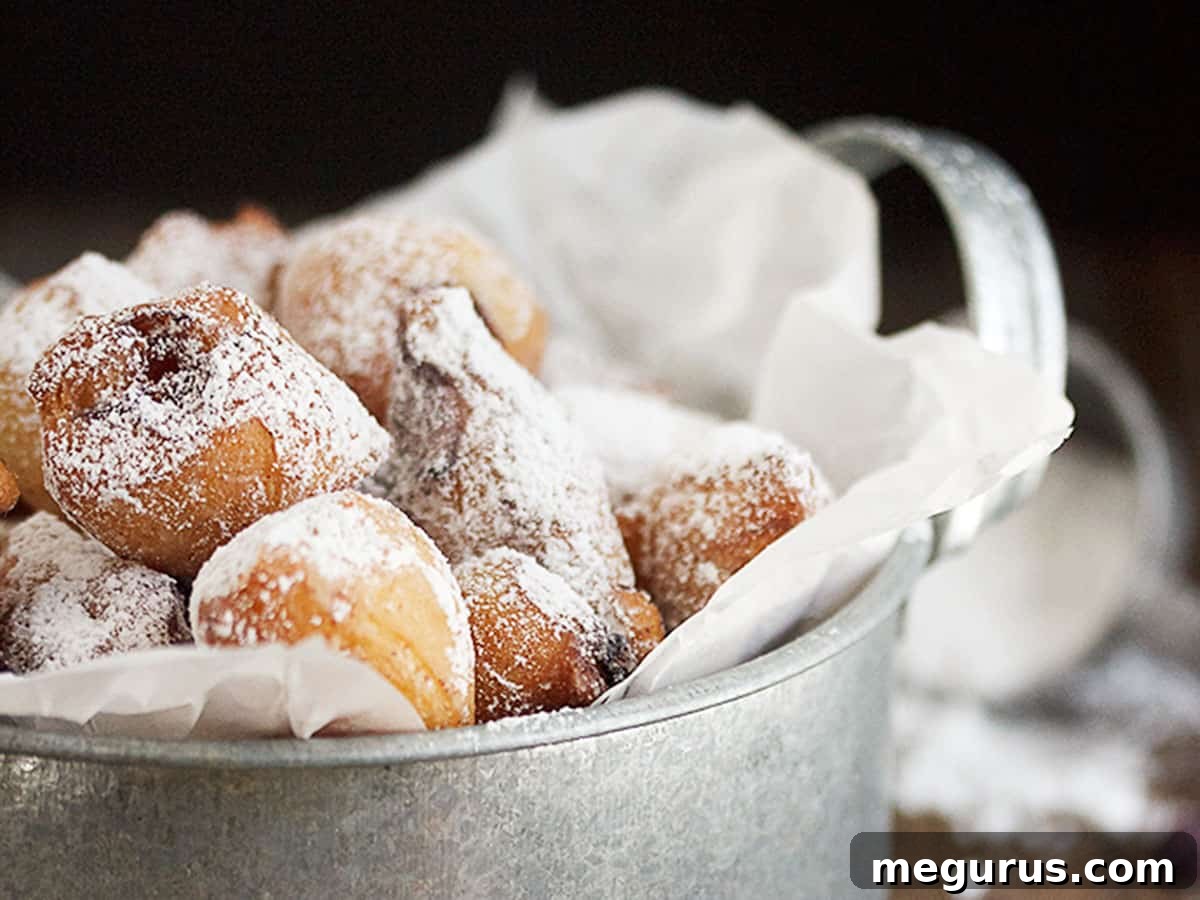 mini blueberry beignets in bucket