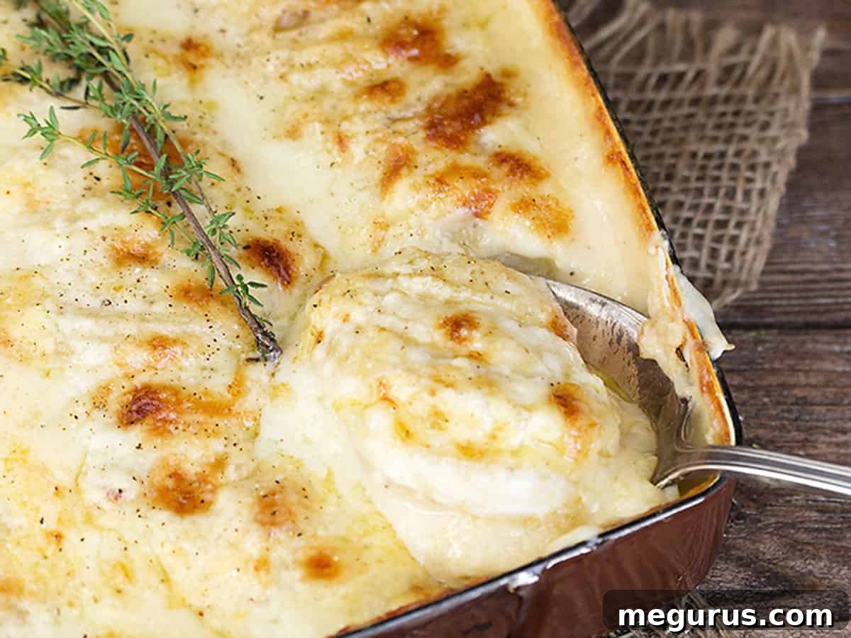 scalloped potatoes with bacon and cheese in casserole dish