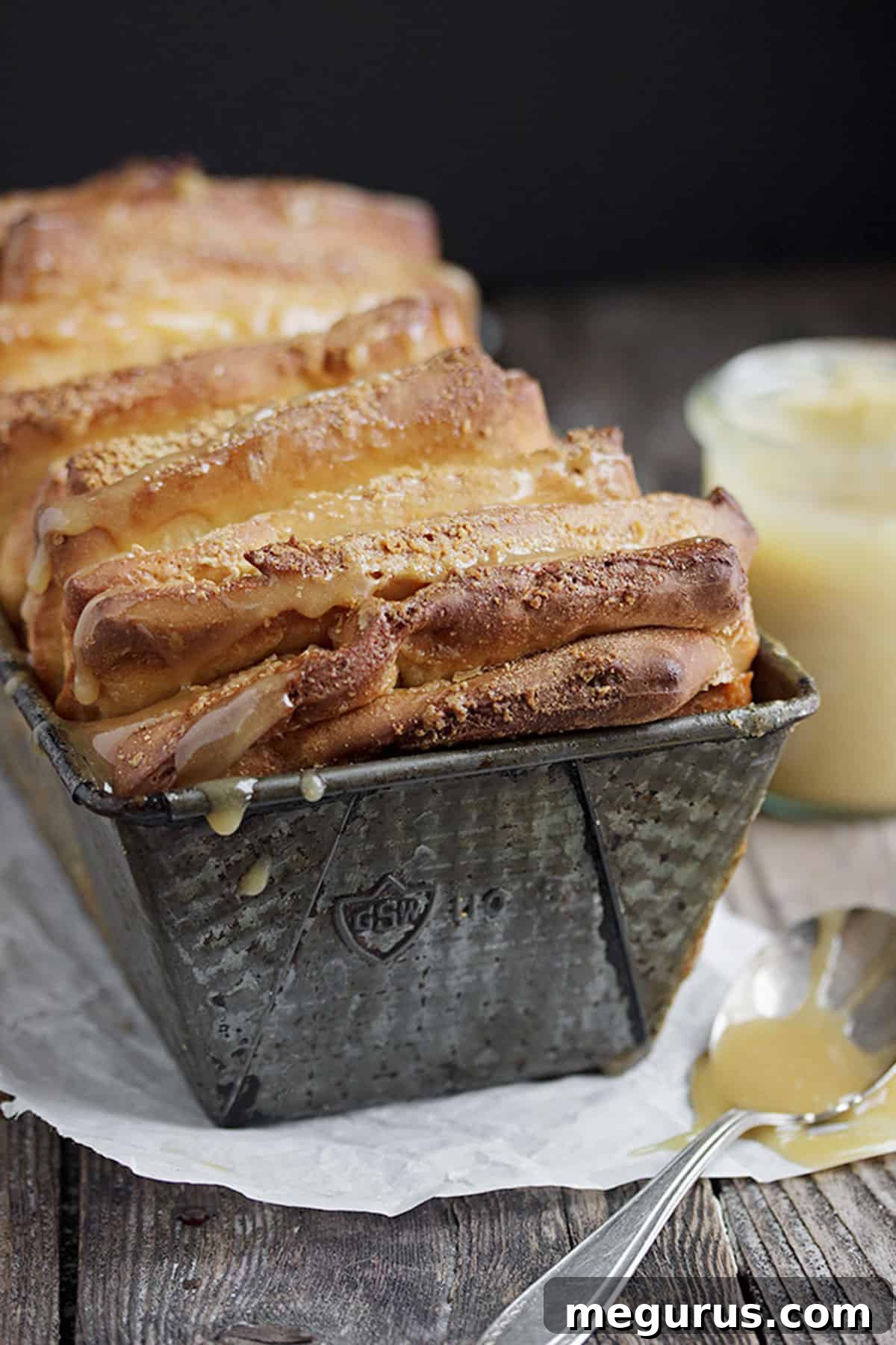 maple pull apart bread in loaf pan