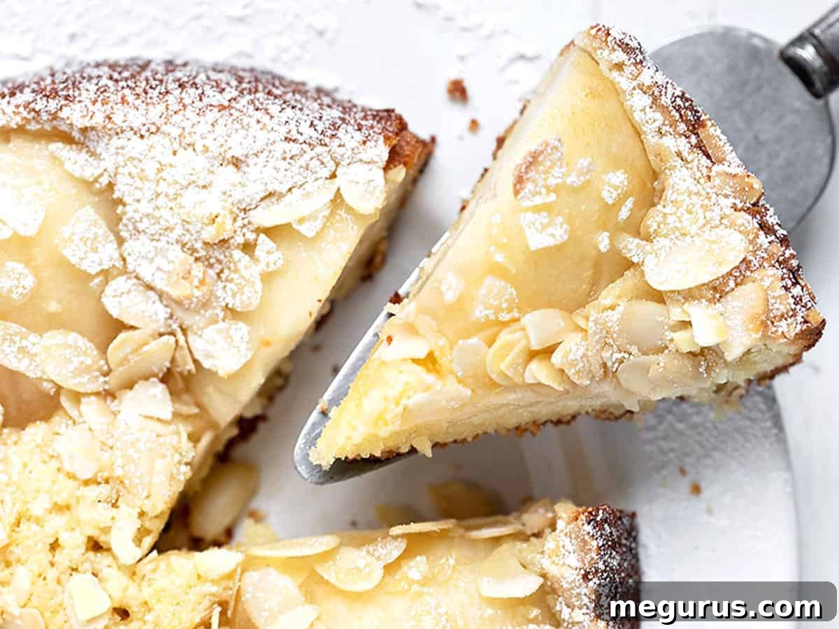pear almond cake sliced