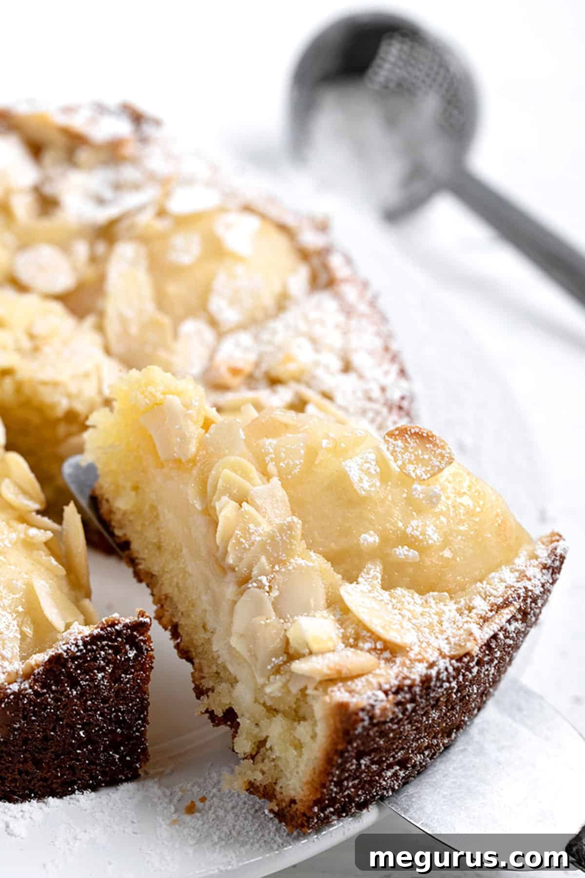 pear almond cake sliced