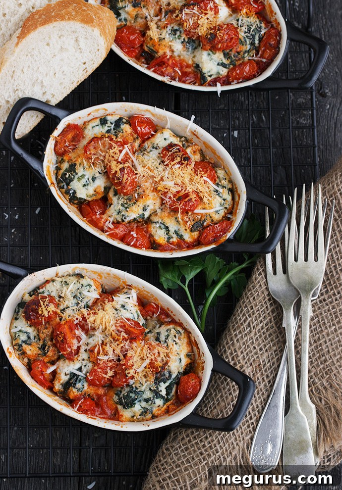 Meatless Monday: Ricotta and Spinach Gnudi close-up in baking dish