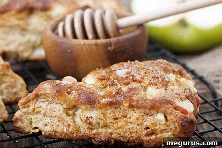 Beautifully baked honey apple buttermilk scones, golden and inviting, ready for serving.