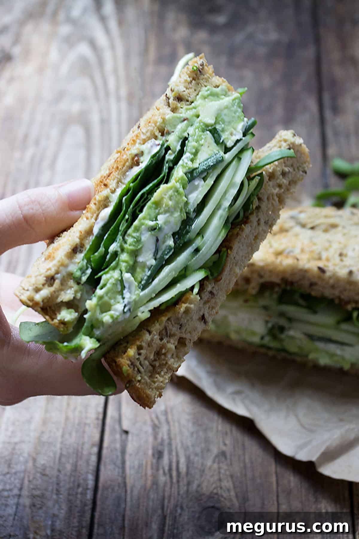 Green Goddess Sandwich, showing the vibrant green filling
