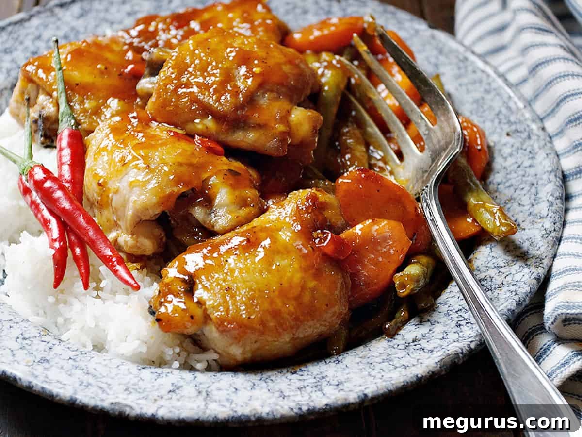 Crispy Sweet and Sour Chicken Thighs with Roasted Carrots and Steamed Rice