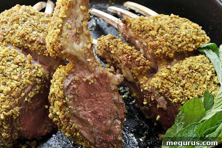 lamb chops with almond crust in cast iron skillet