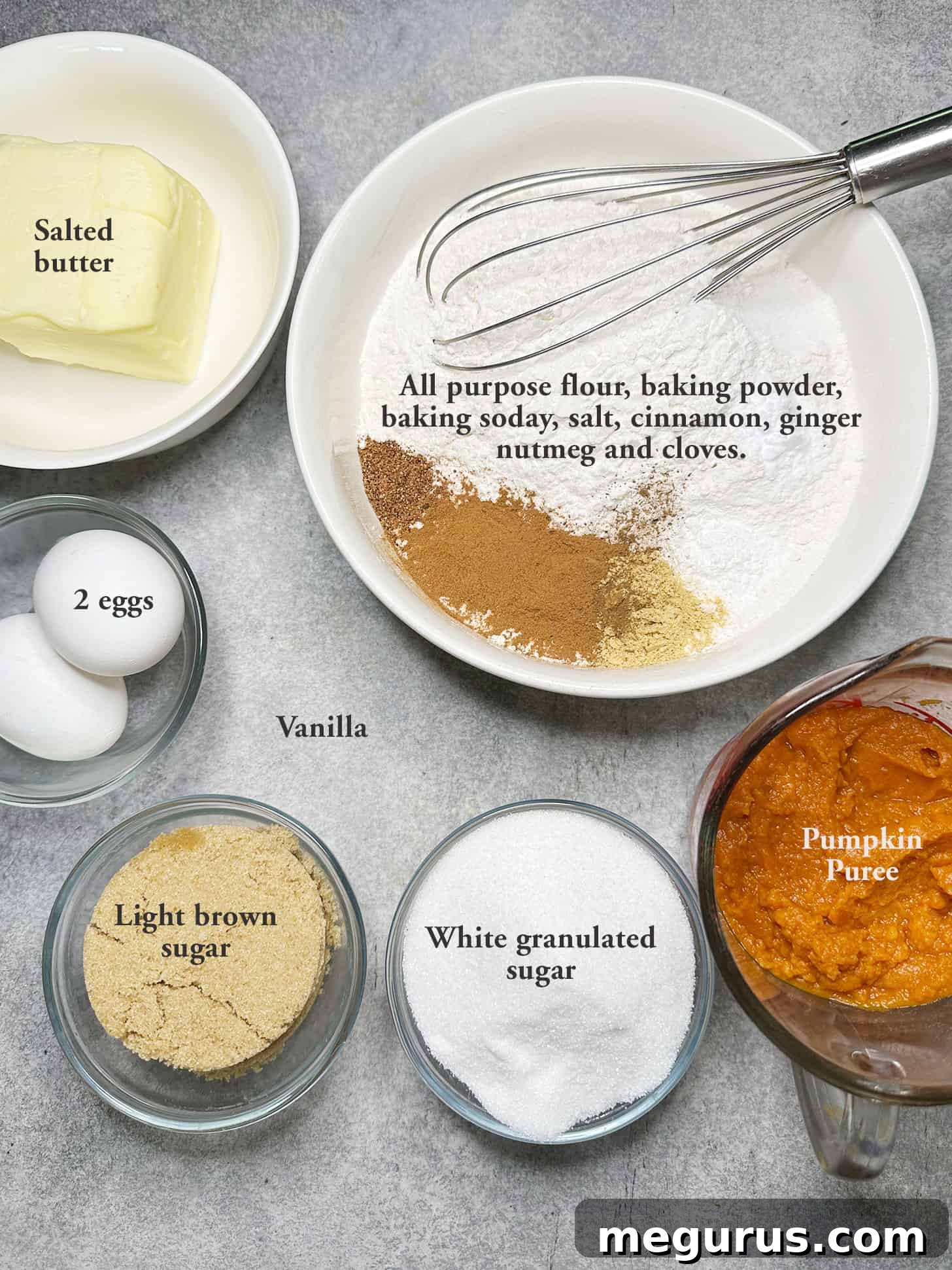 ingredients laid out for soft pumpkin cookies