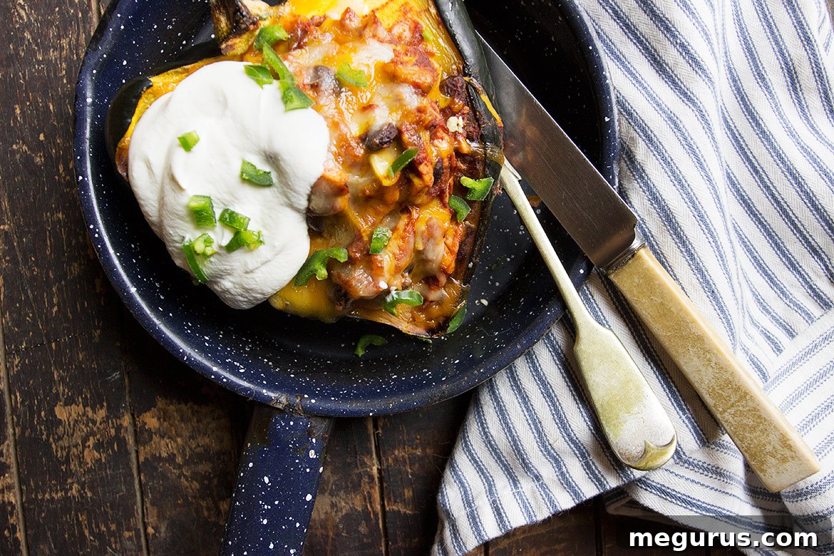 Delicious Enchilada-Filled Acorn Squash, ready to be served