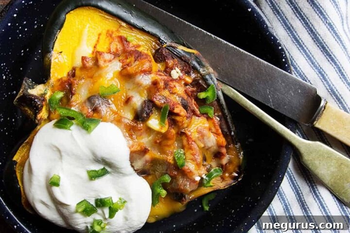 Close-up of a serving of Acorn Squash Enchiladas