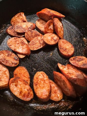 Chorizo after cooking with spices.