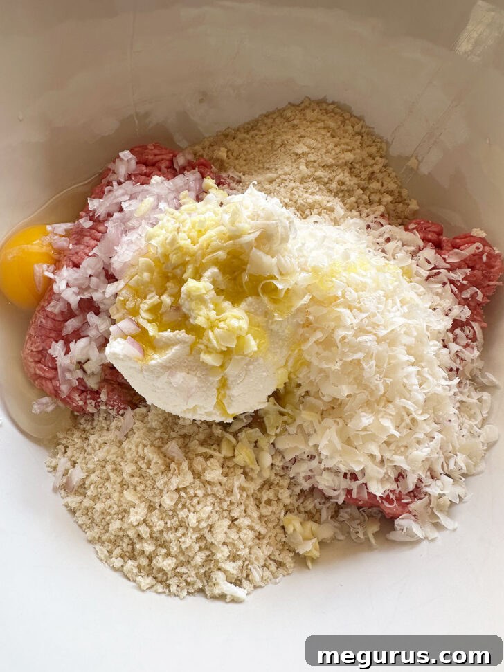 meat ball ingredients in bowl