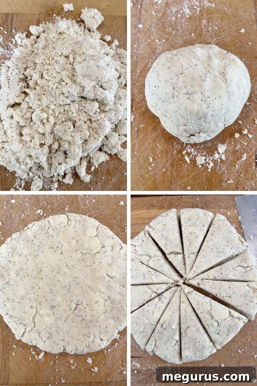photo collage of steps to make scones 2, forming the dough
