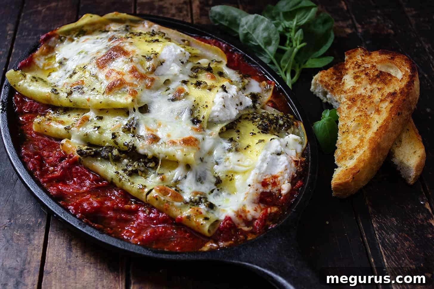 pesto ricotta pasta bake in small skillets