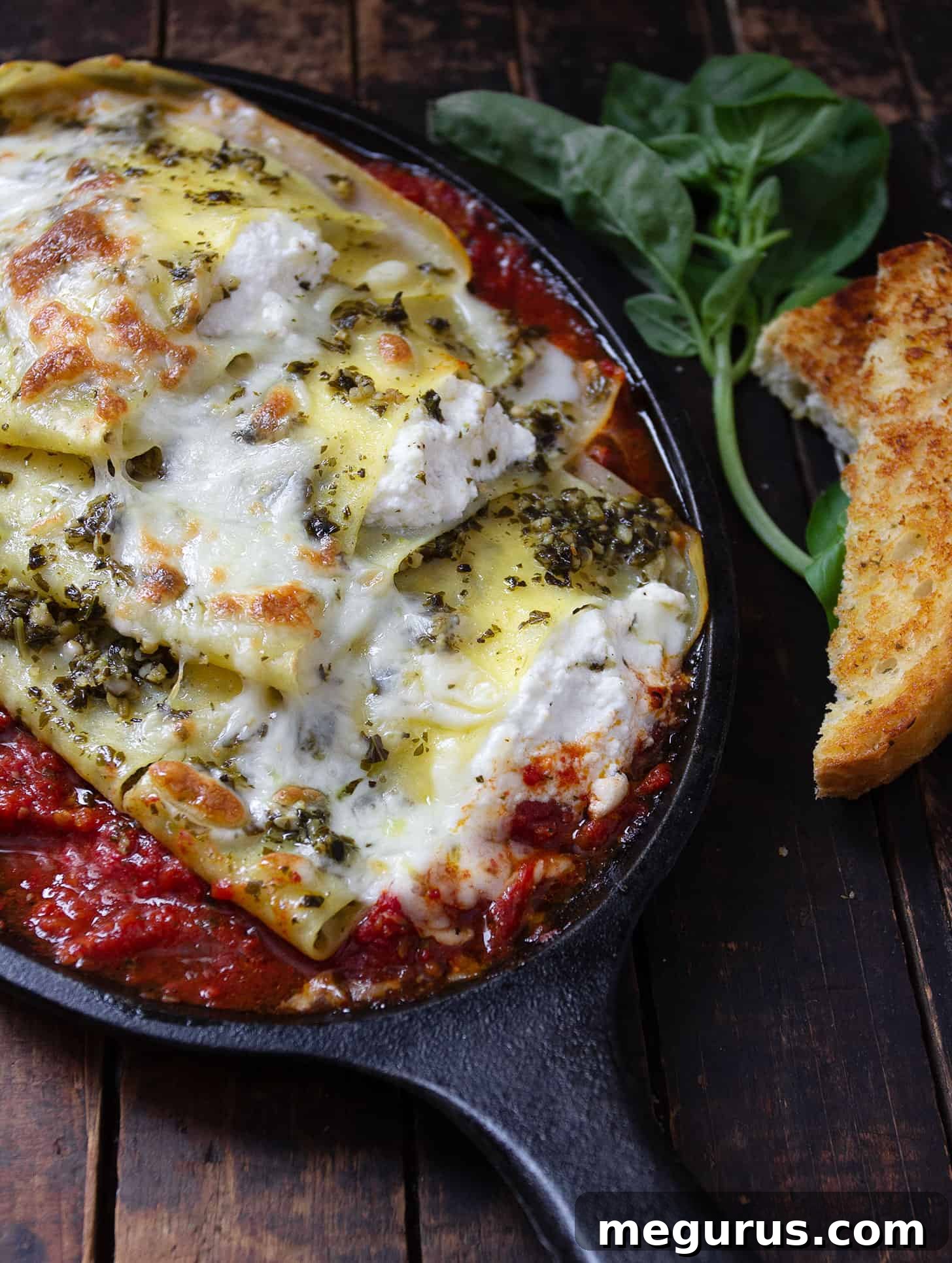 pesto ricotta pasta bake in small skillets