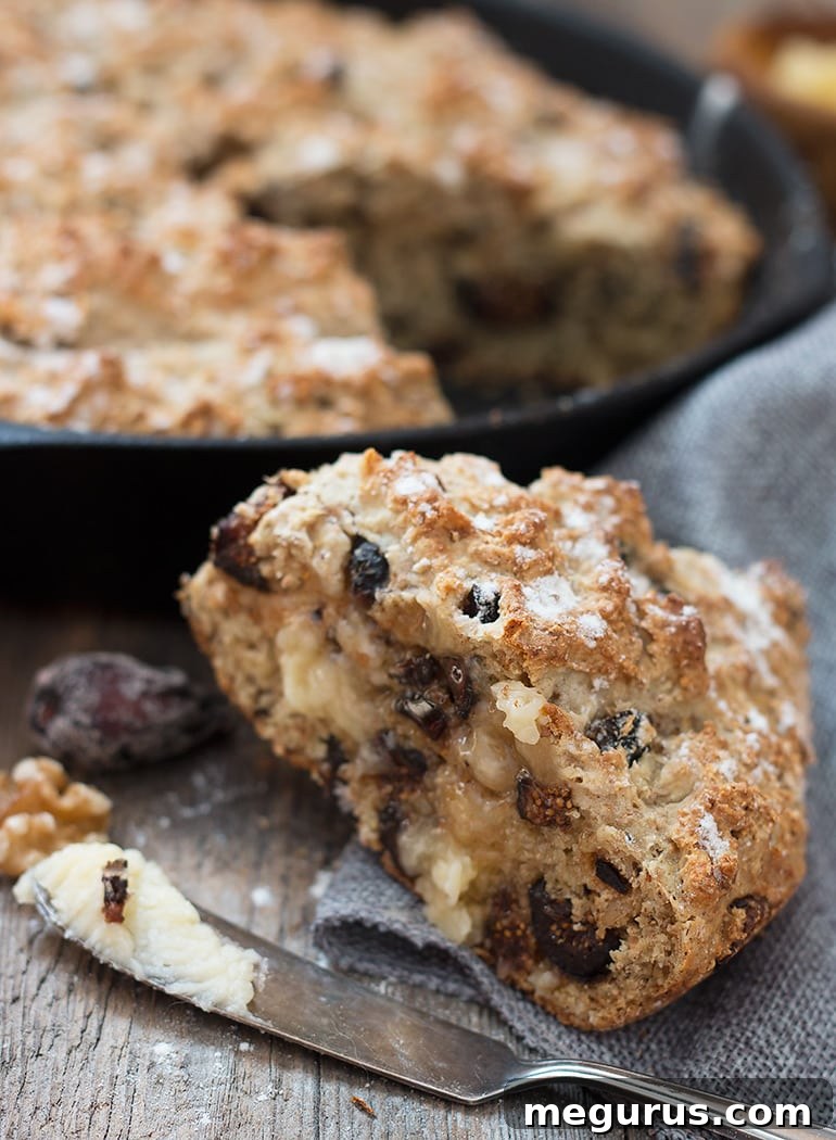 Close-up of Fig and Walnut Soda Bread with Honey Butter