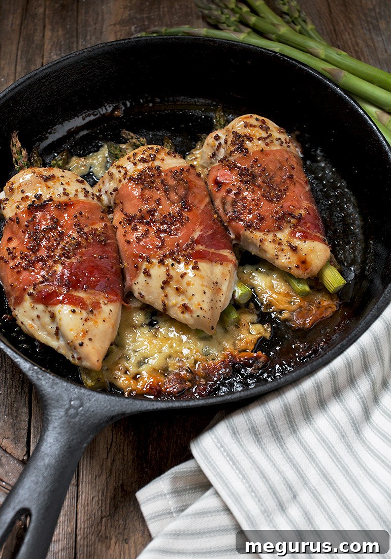 Havarti and Asparagus Stuffed Chicken Breasts on a Serving Platter