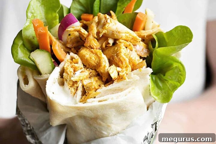Delicious chicken shawarma pita wrap ready to be served