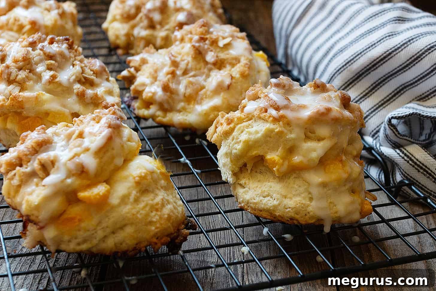 buttermilk peach biscuits on cooling rack