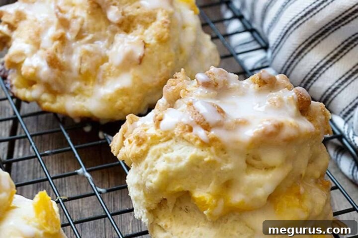 peach crisp biscuits on cooling rack