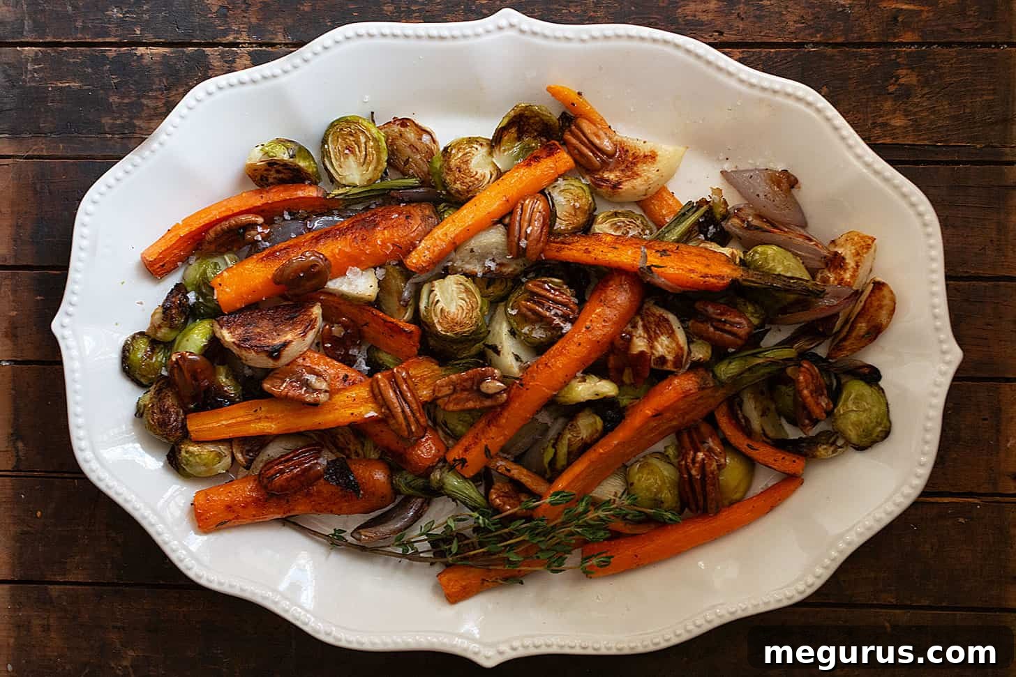 maple roasted vegetables on platter