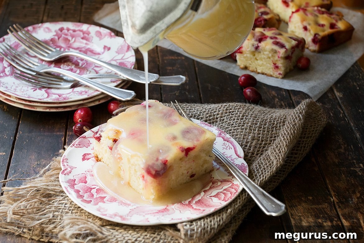Decadent Cranberry Cake with Warm Vanilla Butter Sauce, a perfect Fall treat