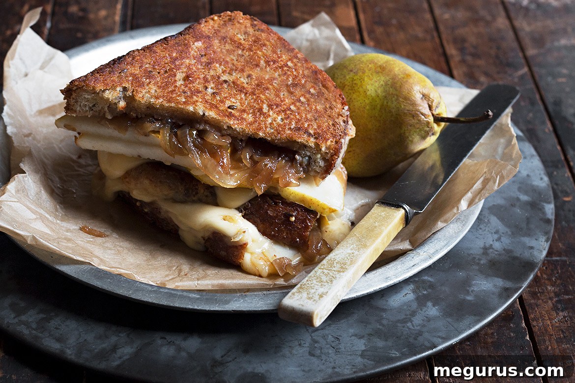 Gourmet Pear, Gouda, and Balsamic Onion Grilled Cheese Sandwich