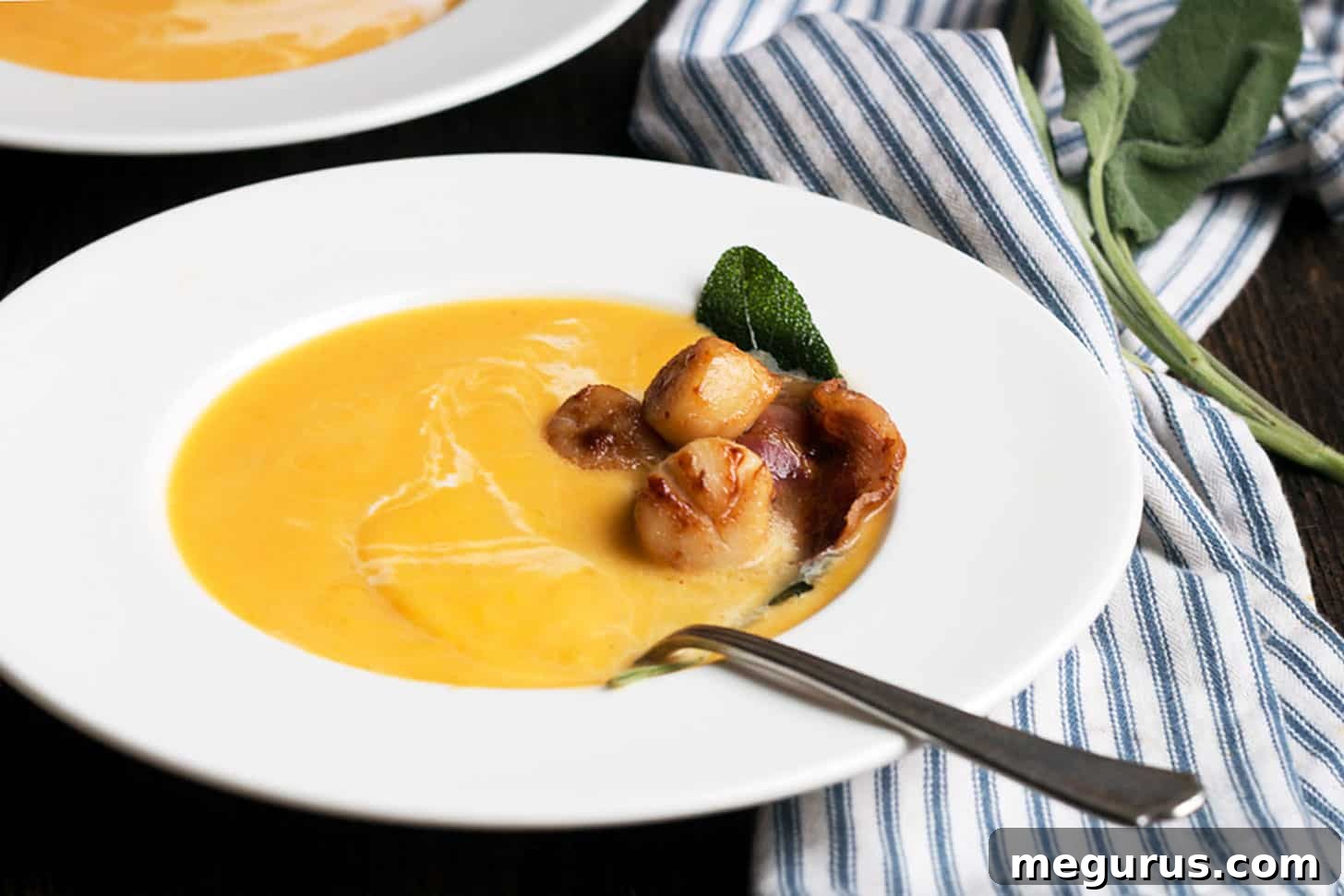 butternut squash soup with scallops and pancetta - an elegant gourmet soup for special occasions