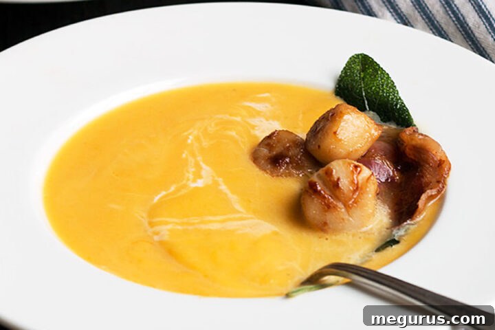 butternut squash soup with scallops and pancetta