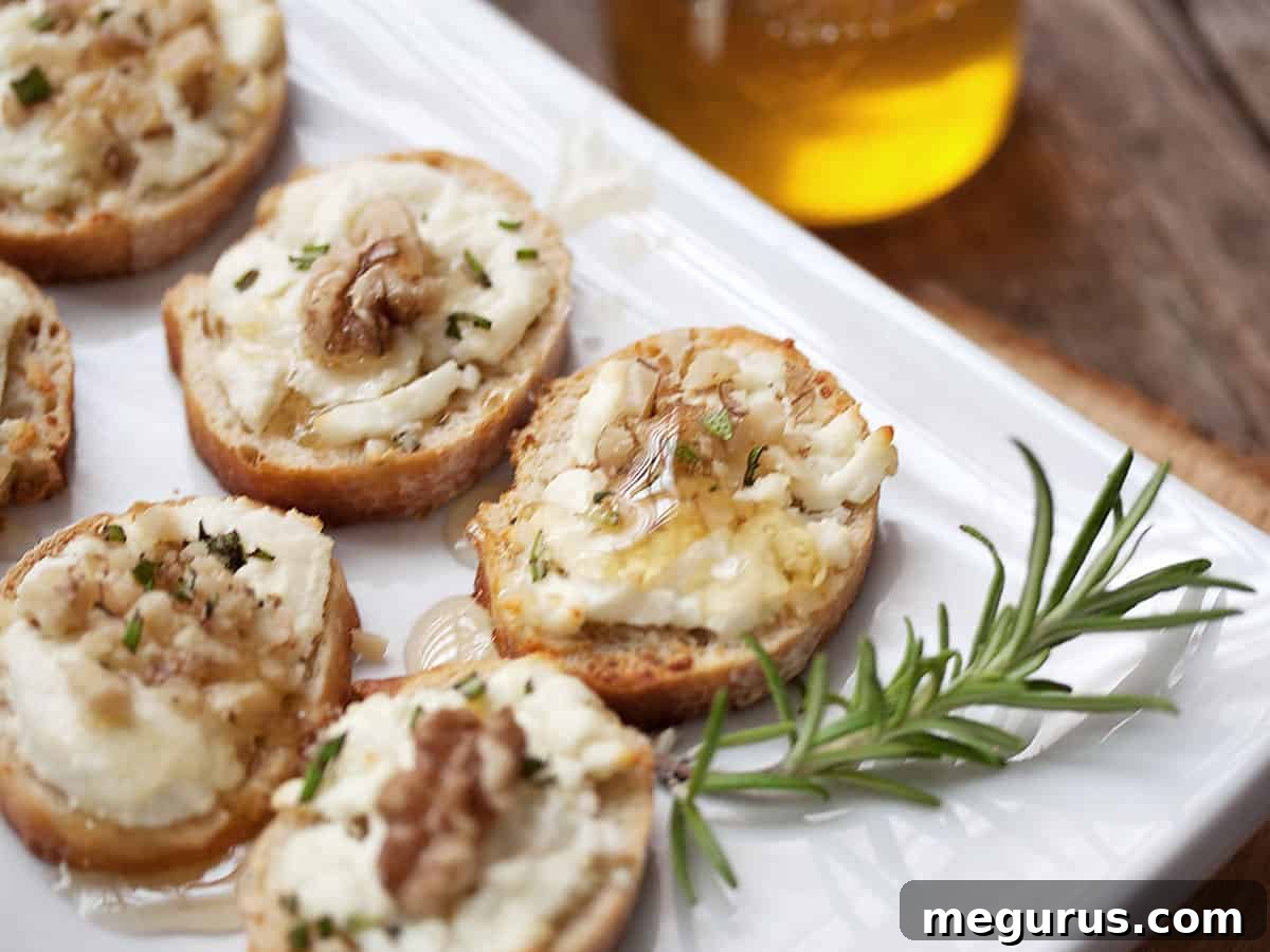 Warm Goat Cheese Crostini with Honey Drizzle