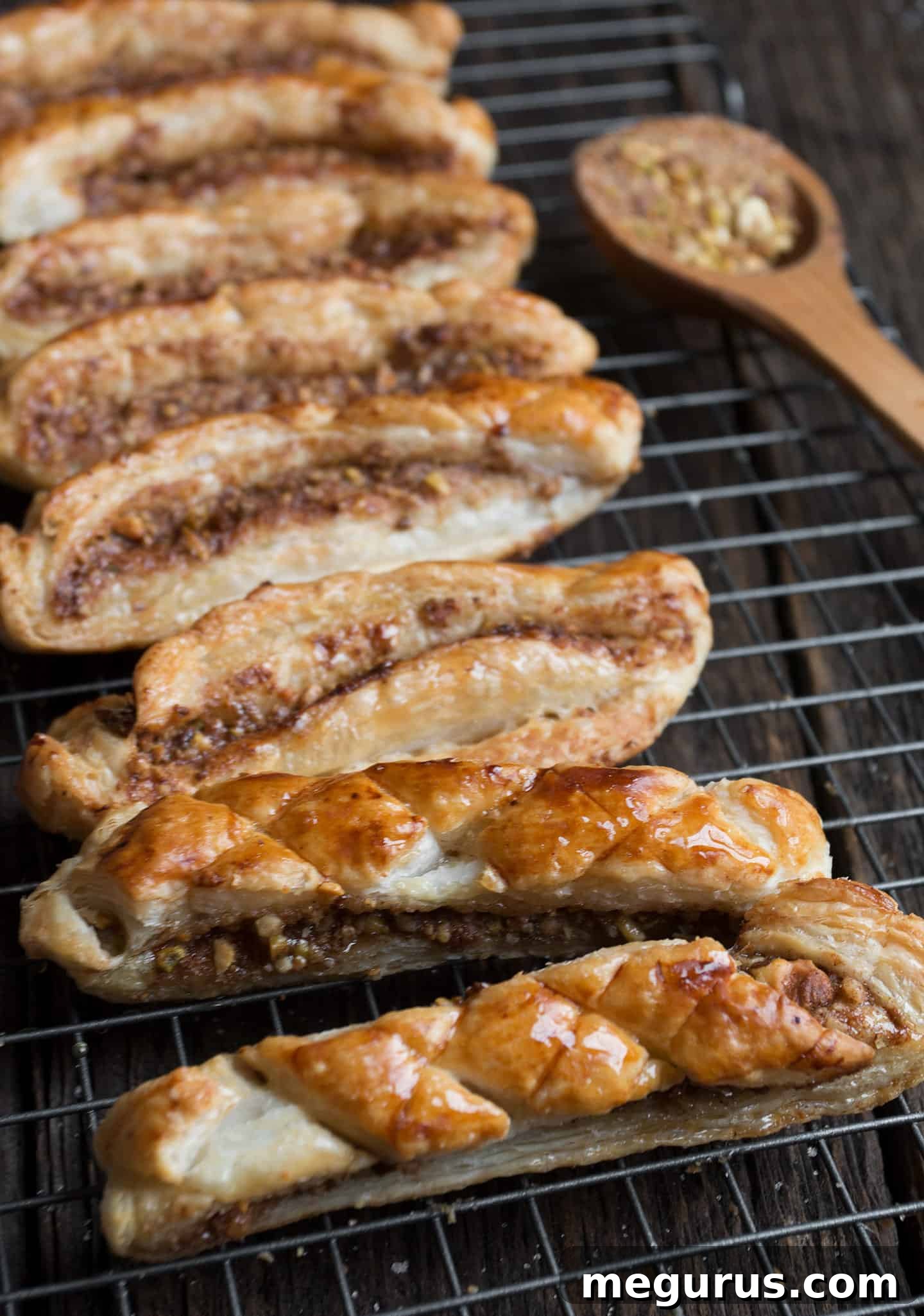 Close-up of golden diamond-scored Quick and Easy Baklava Pastries, perfectly baked