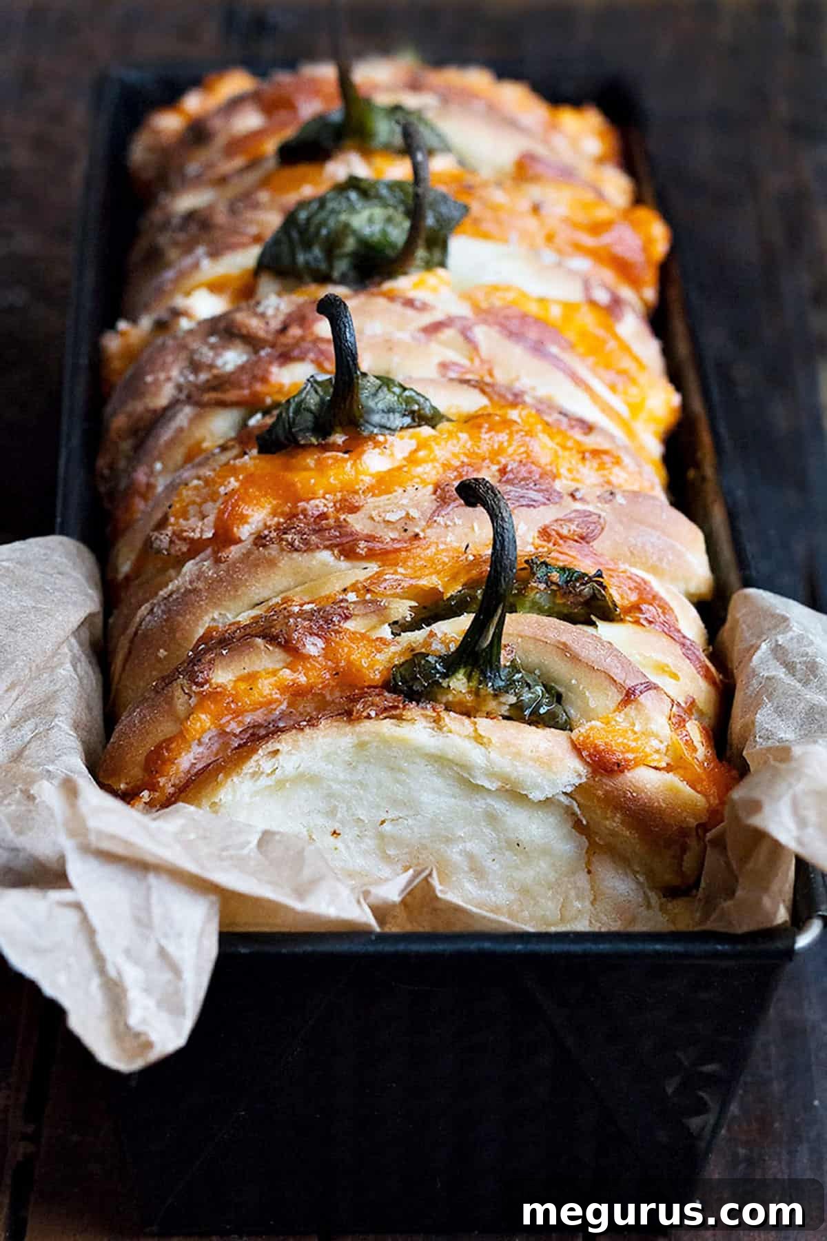 jalapeno popper pull apart bread in pan