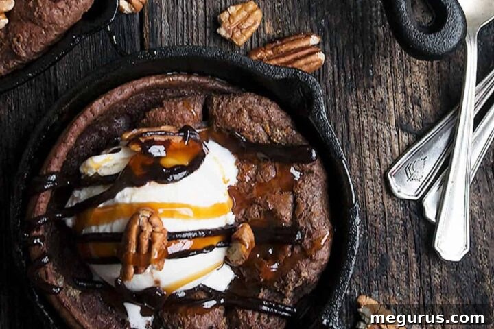 chocolate Dutch babies in mini cast iron skillets