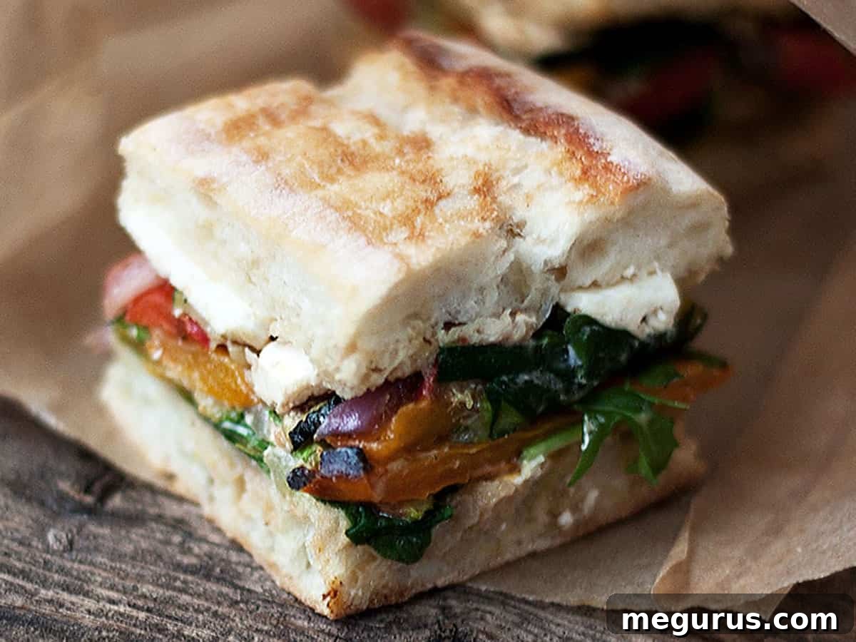 pressed roasted vegetable sandwiches on paper