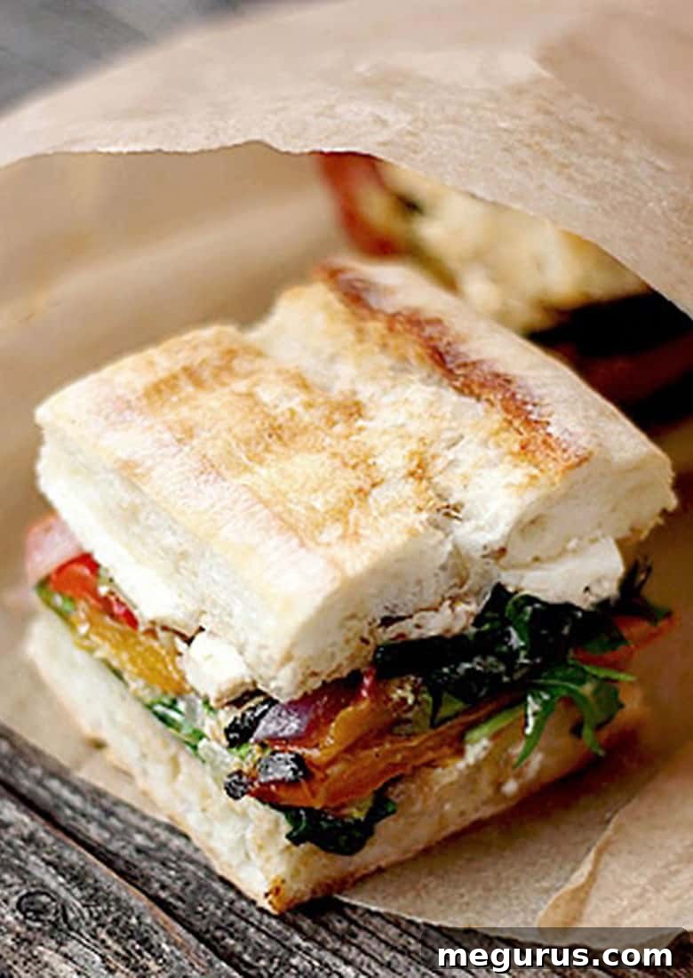 pressed roasted vegetable sandwiches on paper