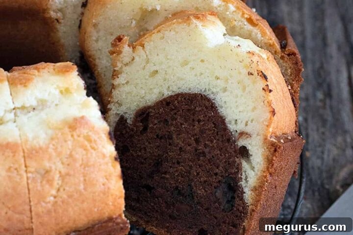 Delicious Vanilla Chocolate Pound Cake with a Fudge Tunnel