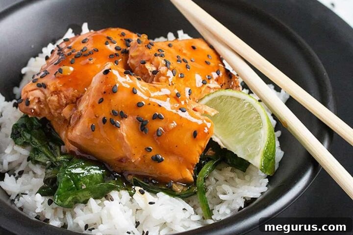 maple soy glazed salmon with rice in bowl