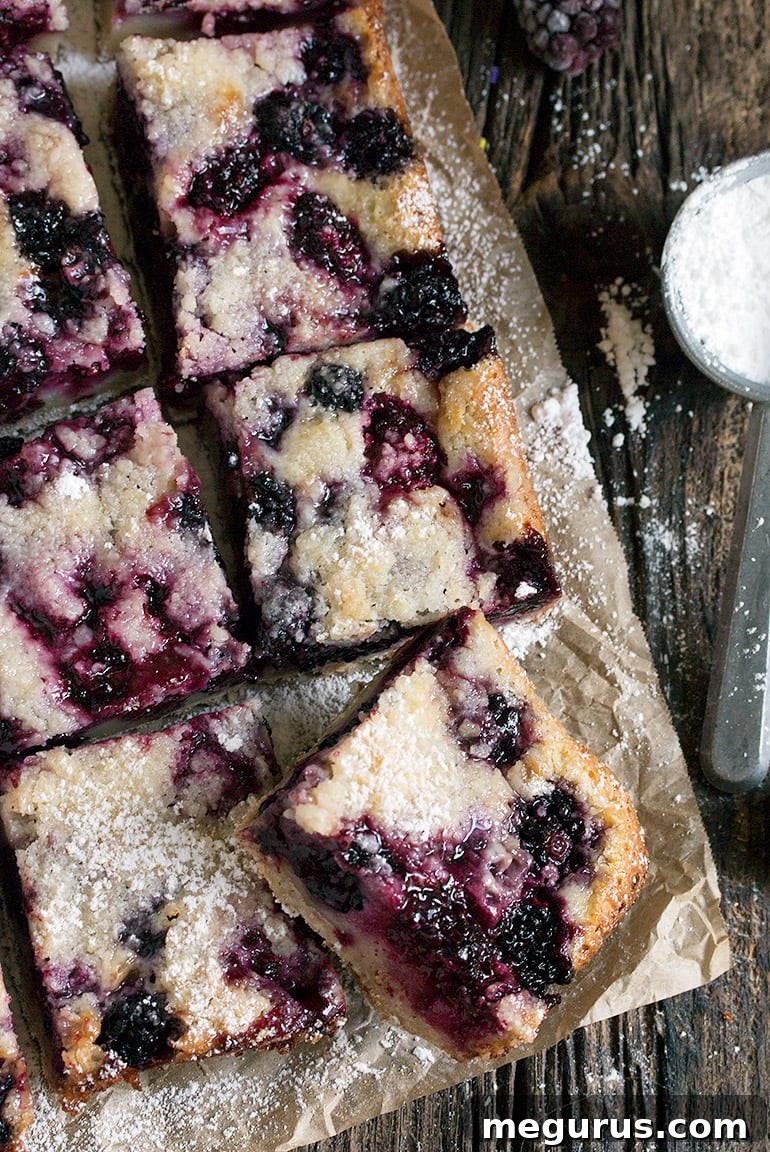 Deliciously baked Blackberry Crumb Squares, ready to serve.