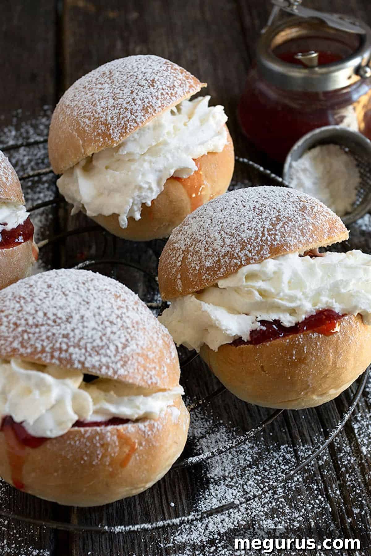 Close-up of a Cornish Split, showing the texture of the bun and generous filling.